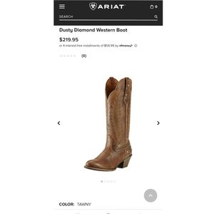 Ariat dusty diamond studded cowgirl boot, women's size 9.5, color- tawny